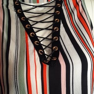Stripe sleeveless top with criss cross chest